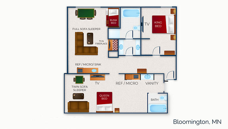 The floor plan for the Northwoods Suite (Balcony/Patio)